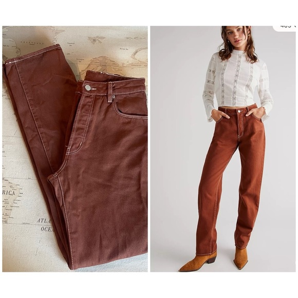 ROLLA'S Denim - Free People -Rollas Classic Straight High Rise Regular Fit Size 26 Rust